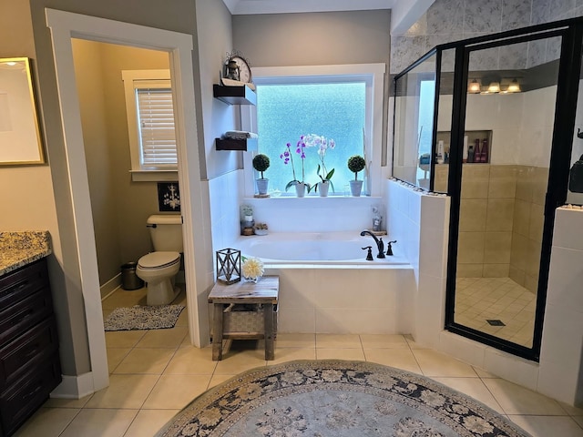 8009 Shelly Plum Dr, Murfreesboro, TN 37128 - full bathroom featuring a bath, a stall shower, tile patterned floors, and vanity