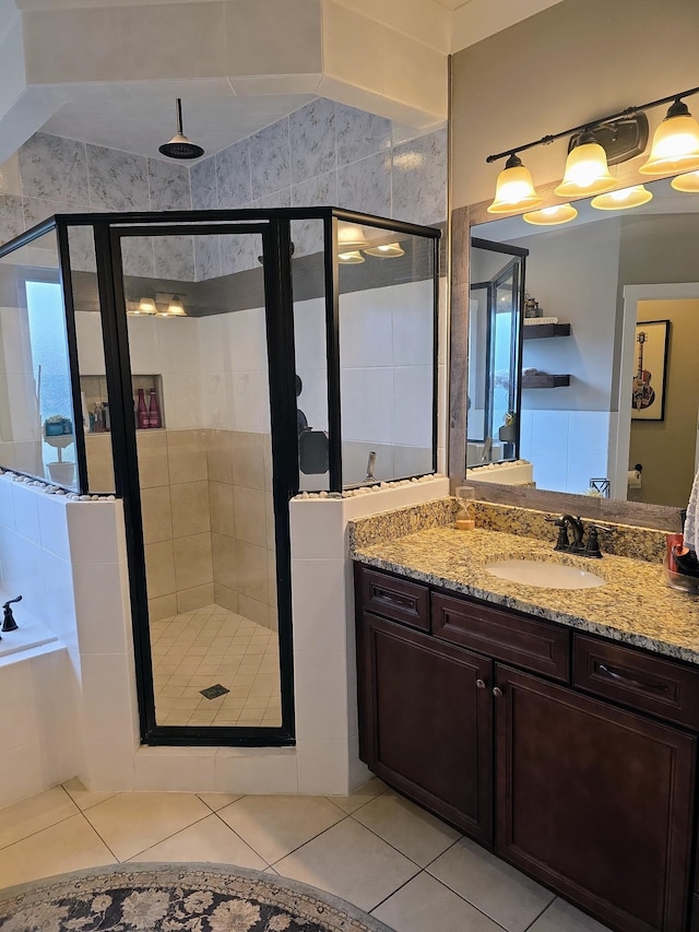8009 Shelly Plum Dr, Murfreesboro, TN 37128 - full bathroom with tile patterned floors, vanity, a stall shower, and a garden tub