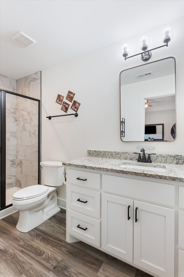 3331 Alta Ln, Murfreesboro, TN 37128 - bathroom with wood finished floors, vanity, a shower stall, and ceiling fan