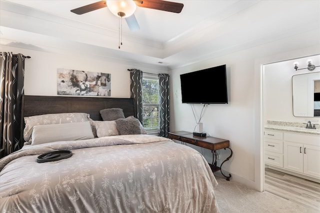 3331 Alta Ln, Murfreesboro, TN 37128 - bedroom featuring a raised ceiling, ensuite bath, crown molding, and ceiling fan