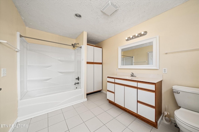 708 Poston Dr, Monterey, TN 38574 - bathroom featuring shower / bathtub combination, vanity, a textured ceiling, and tile patterned flooring