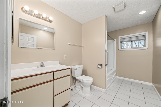 708 Poston Dr, Monterey, TN 38574 - bathroom featuring vanity, tub / shower combination, tile patterned flooring, and a textured ceiling