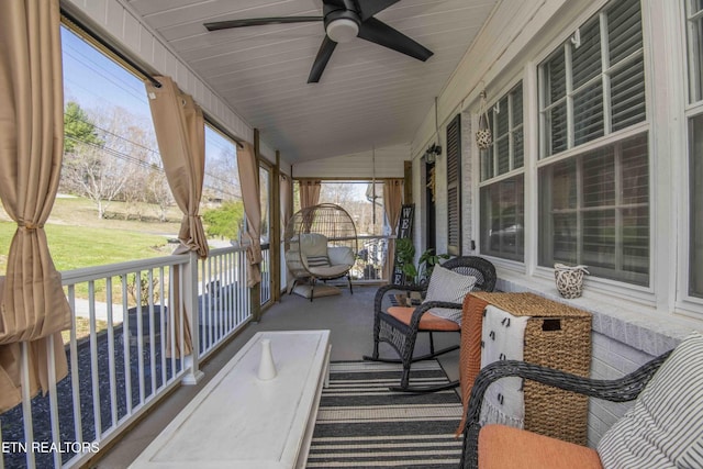 8114 Sharp Rd, Powell, TN 37849 - sunroom / solarium featuring ceiling fan and vaulted ceiling