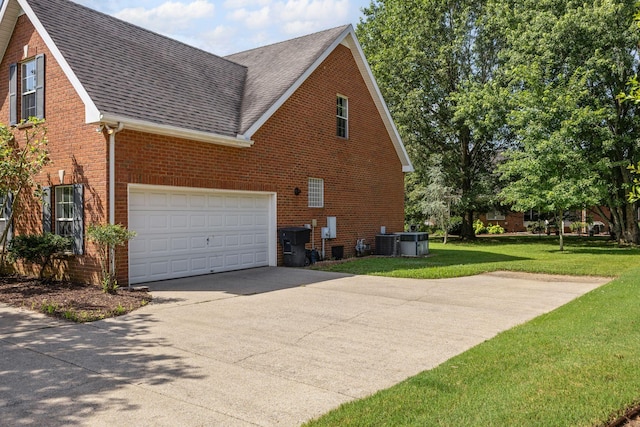 236 Comer Cir, Murfreesboro, TN 37128 - view of side of property with a shingled roof, brick siding, driveway, a lawn, and an attached garage