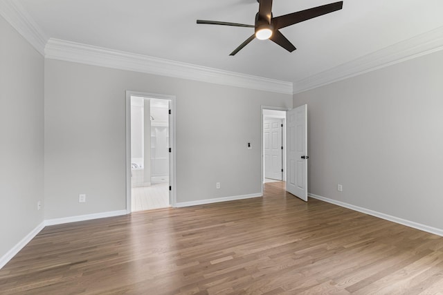 236 Comer Cir, Murfreesboro, TN 37128 - unfurnished bedroom featuring ornamental molding, wood finished floors, ensuite bath, and ceiling fan