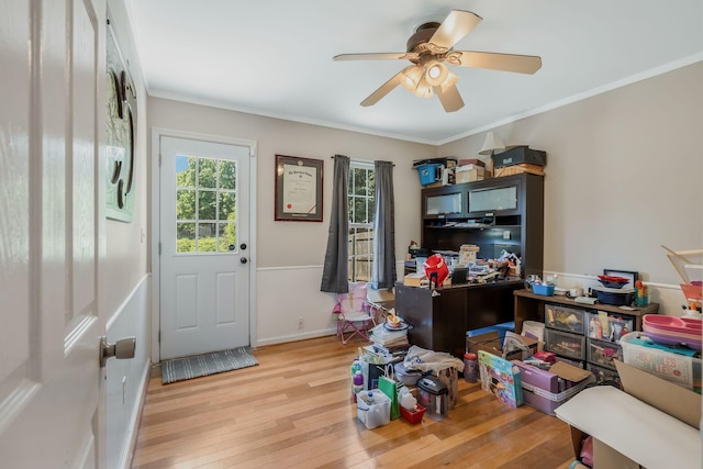 2117 Spring Hill Cir, Spring Hill, TN 37174 - office area featuring light wood-style floors, crown molding, and a ceiling fan