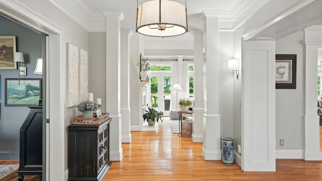 529 Derby Downs, Lebanon, TN 37087 - entryway with ornate columns, wood finished floors, and crown molding
