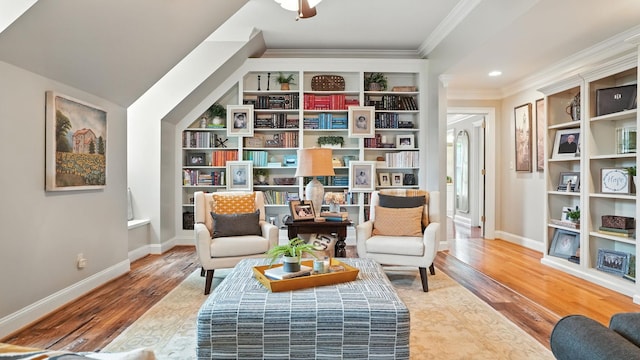 529 Derby Downs, Lebanon, TN 37087 - sitting room featuring ornamental molding, wood finished floors, recessed lighting, and built in shelves