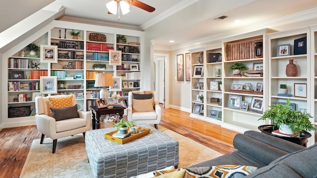 529 Derby Downs, Lebanon, TN 37087 - living area featuring ornamental molding, wood finished floors, ceiling fan, and recessed lighting