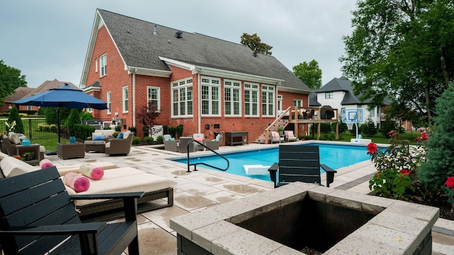 529 Derby Downs, Lebanon, TN 37087 - outdoor pool with an outdoor living space, stairs, a patio, and a wooden deck