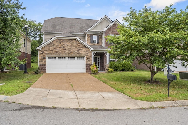 654 Foster Ln, Mount Juliet, TN 37122 - craftsman house with a front lawn, driveway, board and batten siding, and stone siding