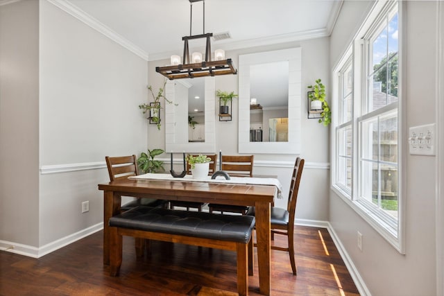 1016 Nealcrest Cir, Spring Hill, TN 37174 - dining area with a chandelier, healthy amount of natural light, crown molding, and dark wood-style floors