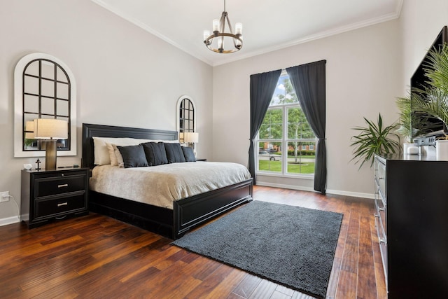 1016 Nealcrest Cir, Spring Hill, TN 37174 - bedroom with a chandelier, crown molding, and dark wood-type flooring