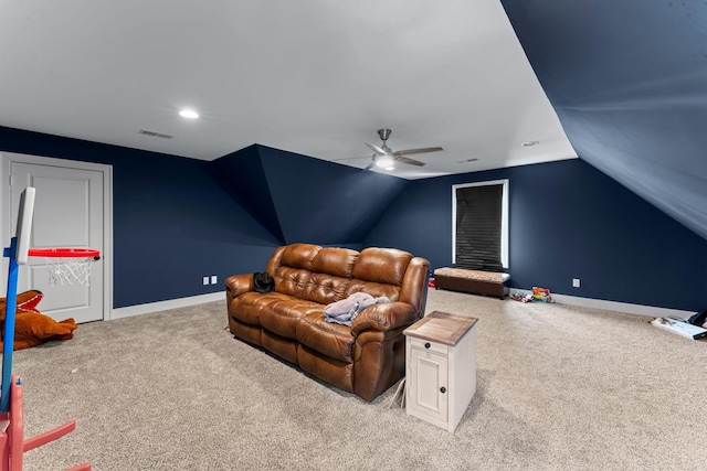 2428 Sandstone Cir, Murfreesboro, TN 37130 - cinema featuring carpet floors, a ceiling fan, and lofted ceiling
