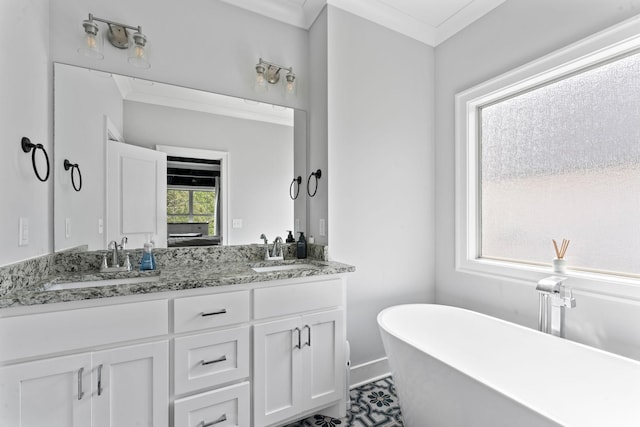 2428 Sandstone Cir, Murfreesboro, TN 37130 - full bath featuring double vanity, a soaking tub, and crown molding