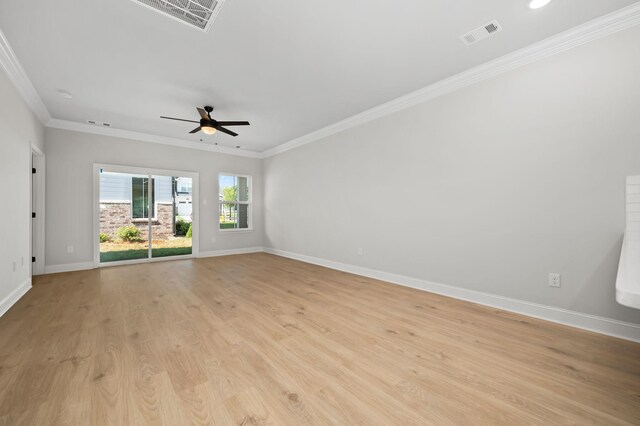 522 Rohan Dr, Murfreesboro, TN 37129 - empty room featuring ornamental molding, ceiling fan, light wood finished floors, and recessed lighting