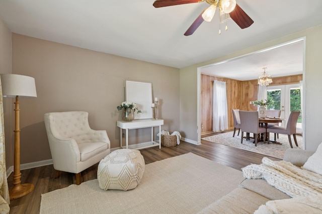 2274 Indian Mound Rd, Woodlawn, TN 37191 - living room with wood finished floors, a chandelier, and a ceiling fan