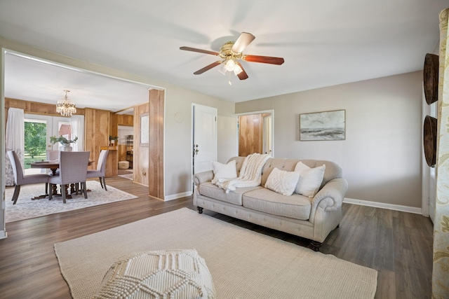 2274 Indian Mound Rd, Woodlawn, TN 37191 - living area with a chandelier, a ceiling fan, and dark wood finished floors