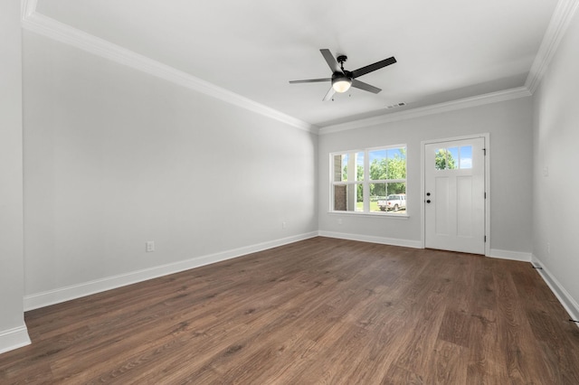 508 Rohan Dr, Murfreesboro, TN 37129 - entrance foyer featuring ceiling fan, crown molding, and dark wood-style floors