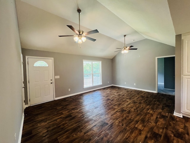 301 Union Hollow Rd, Petersburg, TN 37144 - unfurnished living room with lofted ceiling, dark wood-type flooring, and a ceiling fan