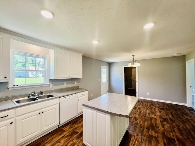301 Union Hollow Rd, Petersburg, TN 37144 - kitchen featuring white dishwasher, dark wood-style flooring, healthy amount of natural light, a chandelier, and recessed lighting