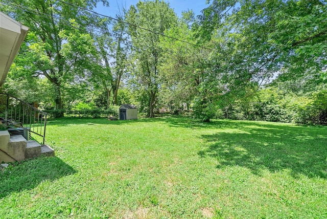 211 Navaho Trl, Hopkinsville, KY 42240 - view of grassy yard with a storage shed and stairway