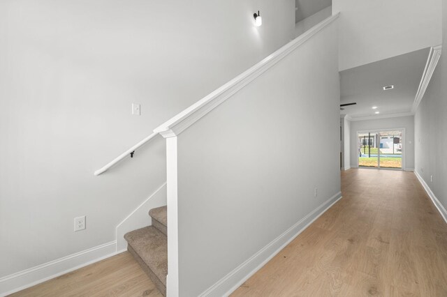 514 Rohan Dr, Murfreesboro, TN 37129 - stairs with wood finished floors and ornamental molding