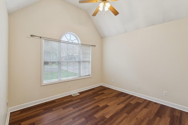 1011 Shirley Dr, Lebanon, TN 37087 - empty room with vaulted ceiling, a ceiling fan, and wood finished floors