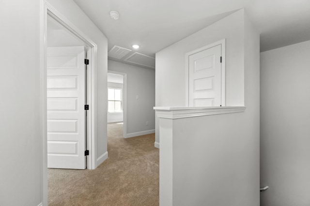 516 Rohan Dr, Murfreesboro, TN 37129 - hallway featuring light carpet, attic access, and recessed lighting