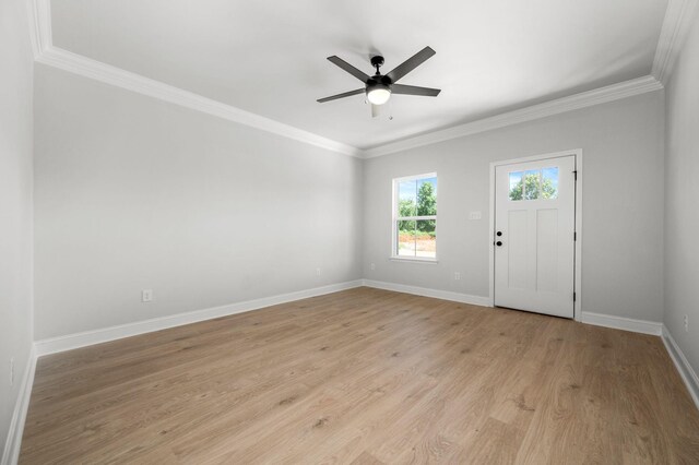 516 Rohan Dr, Murfreesboro, TN 37129 - foyer featuring a ceiling fan, ornamental molding, and light wood-style flooring
