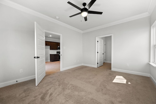 516 Rohan Dr, Murfreesboro, TN 37129 - unfurnished bedroom featuring ornamental molding, light carpet, and a ceiling fan