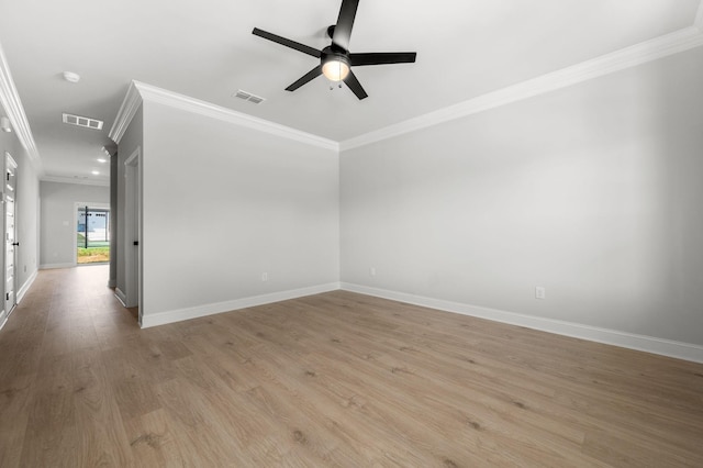 516 Rohan Dr, Murfreesboro, TN 37129 - unfurnished room featuring crown molding, ceiling fan, light wood-type flooring, and a smoke detector