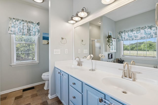 131 E Robertson Rd, Castalian Springs, TN 37031 - bathroom with double vanity, a stall shower, and stone finish flooring