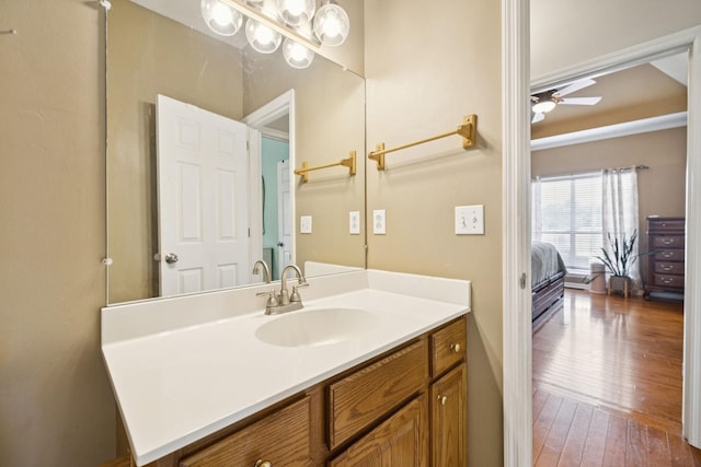 131 E Robertson Rd, Castalian Springs, TN 37031 - bathroom featuring vanity, ceiling fan, and wood finished floors