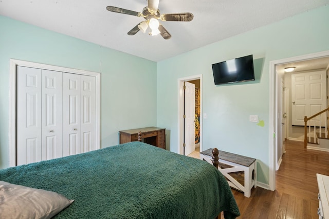131 E Robertson Rd, Castalian Springs, TN 37031 - bedroom with wood finished floors, a closet, and ceiling fan