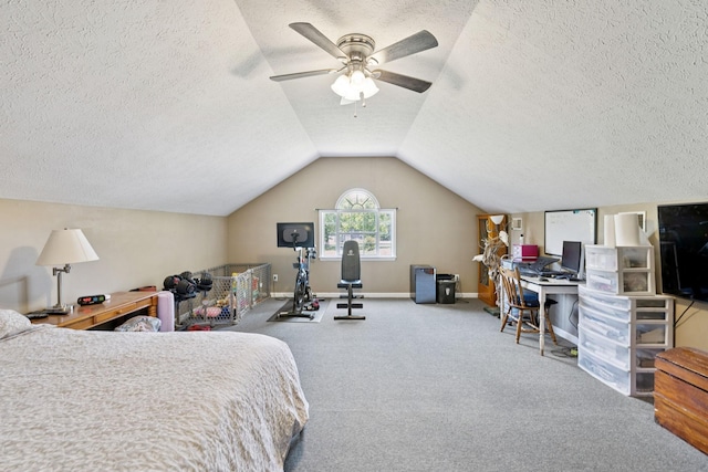 131 E Robertson Rd, Castalian Springs, TN 37031 - carpeted bedroom featuring a textured ceiling, ceiling fan, and lofted ceiling