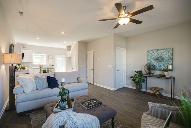 225 Tara Ct Unit 225, Columbia, TN 38401 - living room featuring dark wood-type flooring, a ceiling fan, and recessed lighting