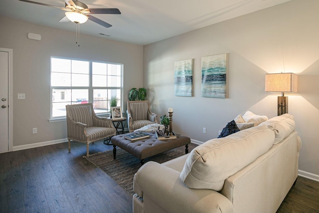 225 Tara Ct Unit 225, Columbia, TN 38401 - living area featuring a ceiling fan and dark wood-style floors