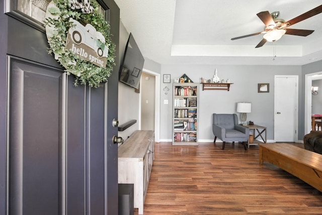 561 Danielle Dr, Clarksville, TN 37042 - foyer with wood finished floors, a ceiling fan, and a raised ceiling