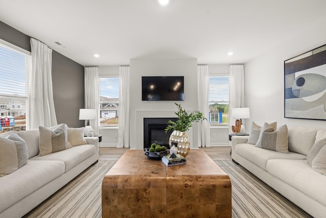 3412 Shigo St, Murfreesboro, TN 37130 - living area with light wood finished floors, plenty of natural light, recessed lighting, and a glass covered fireplace