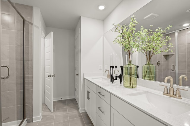 3412 Shigo St, Murfreesboro, TN 37130 - full bath with tile patterned floors, a shower stall, double vanity, and recessed lighting