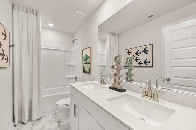 3412 Shigo St, Murfreesboro, TN 37130 - bathroom with double vanity, shower / bath combo, marble finish floors, and recessed lighting