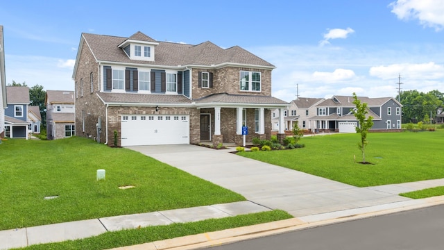 3412 Shigo St, Murfreesboro, TN 37130 - view of front facade with an attached garage, driveway, a front lawn, a porch, and a residential view