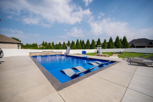 2331 Lionheart Dr, Murfreesboro, TN 37130 - view of pool featuring a water slide, a patio area, and a fenced backyard