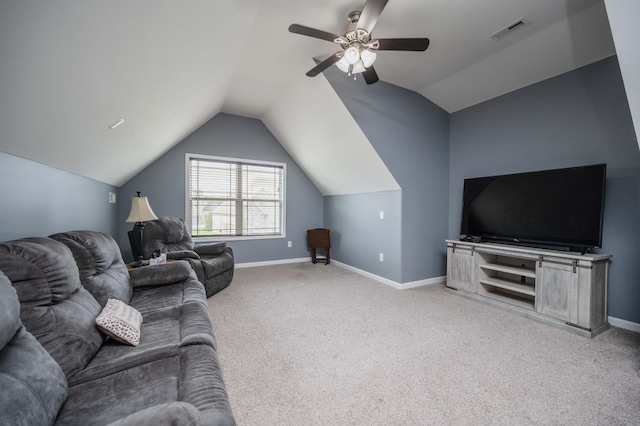 2331 Lionheart Dr, Murfreesboro, TN 37130 - carpeted living room featuring vaulted ceiling and a ceiling fan