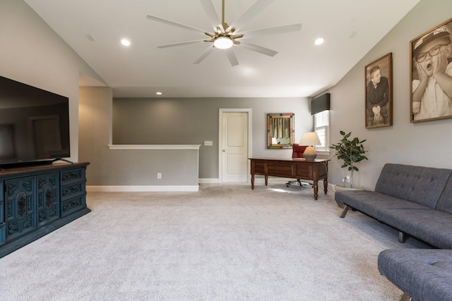 7156 Triple Crown Ln, Fairview, TN 37062 - carpeted living area with a ceiling fan, recessed lighting, and lofted ceiling