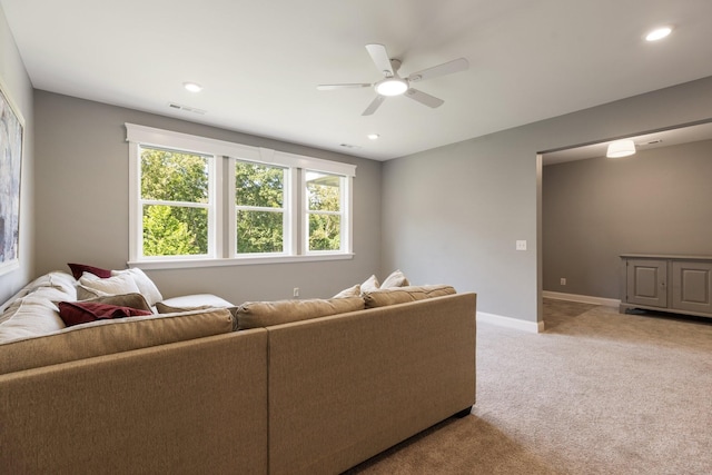 7156 Triple Crown Ln, Fairview, TN 37062 - living area featuring light colored carpet, a ceiling fan, and recessed lighting