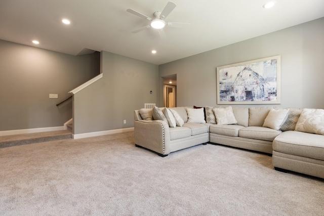 7156 Triple Crown Ln, Fairview, TN 37062 - living area featuring carpet floors, ceiling fan, recessed lighting, and stairs