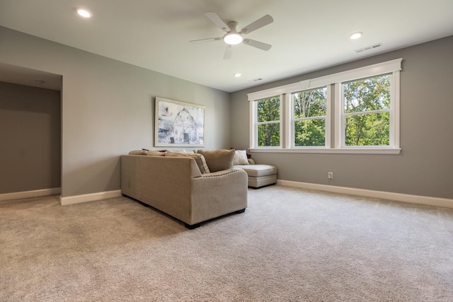 7156 Triple Crown Ln, Fairview, TN 37062 - living area with a ceiling fan, light carpet, and recessed lighting