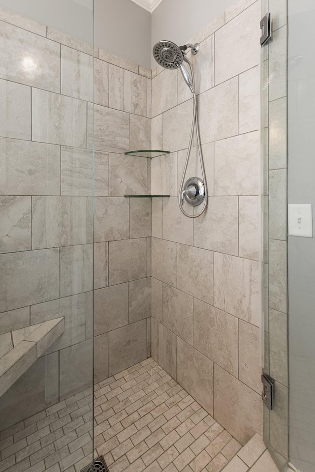 7156 Triple Crown Ln, Fairview, TN 37062 - bathroom featuring a stall shower and ornamental molding